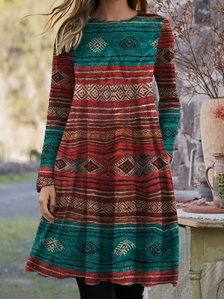 CD | Rochie midi cu mânecă lungă cu imprimeu boho